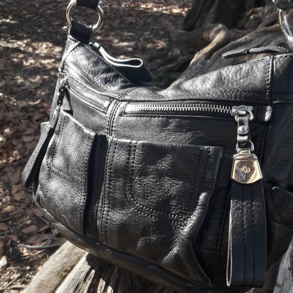 Genuine Leather Hobo Bag Biker Chick Zipper Pockets Pouches - Picture 13 of 16